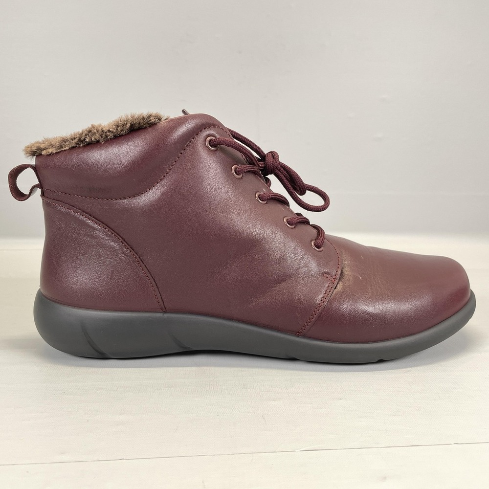 Hotter Ellery EXF Boots Womens Size 11 Burgundy Leather Faux Fur Lined Comfort